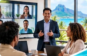 Hybrid session with remote participants on screen